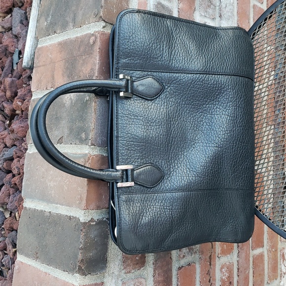 MCM Unisex Black Leather Messenger Laptop Bag Designer Convertible Professional - Picture 7 of 16